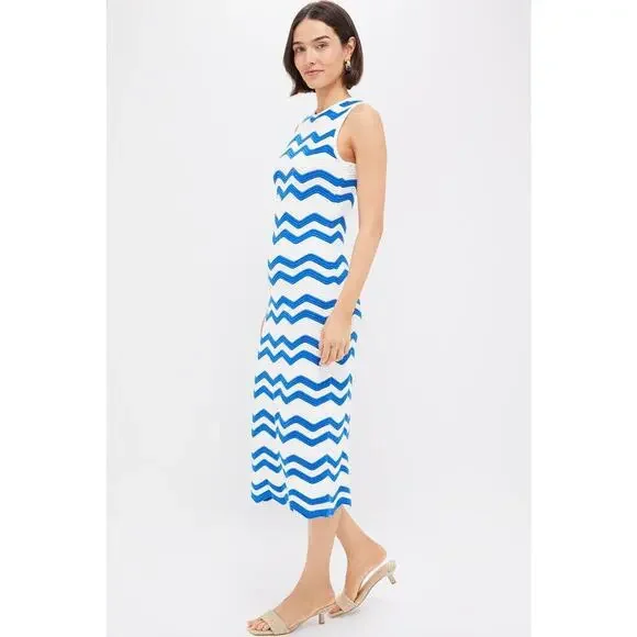 HYACINTH HOUSE Blue & White Zig-Zag Stripe Mykonos Knit Maxi Dress Size XS NWT - Picture 4 of 8